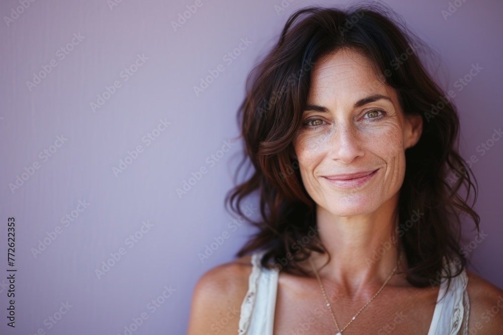 Portrait of a beautiful middle aged woman with short brown hair. Portrait of a beautiful middle aged woman with short brown hair.