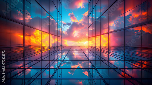 Reflective Glass Skyscraper at Sunset