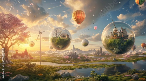 Sustainable Visionaries: Creating an Eco-Futurism Utopia through Renewable Energy Dreamscapes and Sustainable Living Environments, Leading Green Innovation to Harmonize with Nature.