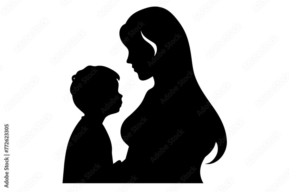 Mother's Day Silhouettes Featuring Mom and Children Against White Background Mother's Day Silhouettes Featuring Mom and Children Against White Background