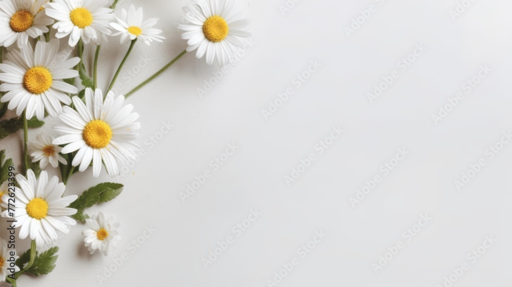 Fototapeta premium Daisy Flower Decoration on a White Background, Perfect for Wedding Design. Generative AI