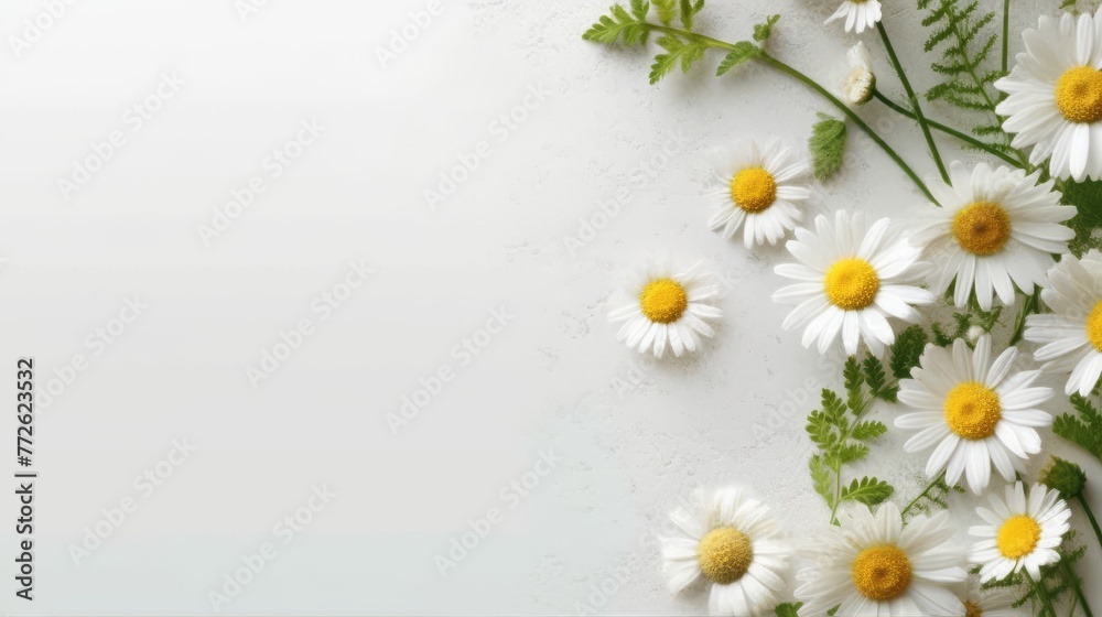 Fototapeta premium Daisy Flower Decoration on a White Background, Perfect for Wedding Design. Generative AI