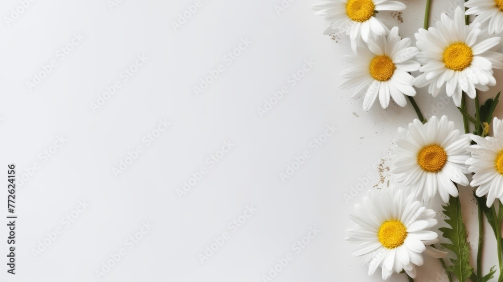 Fototapeta premium Daisy Flower Decoration on a White Background, Perfect for Wedding Design. Generative AI