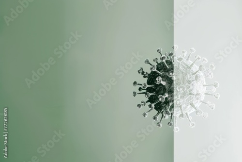 A silhouette of the Disease X virus, contrasting pastel green and white background photo