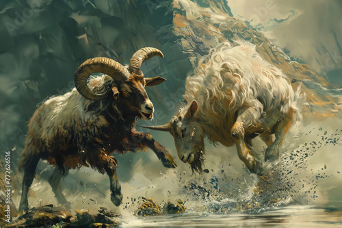 Goat Attacking a Ram photo