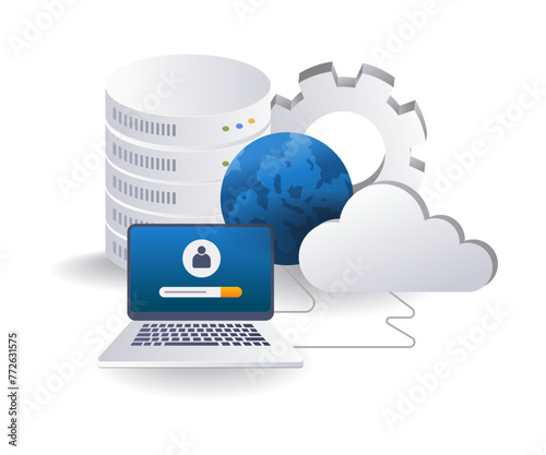 World management cloud server personal data flat isometric 3d illustration