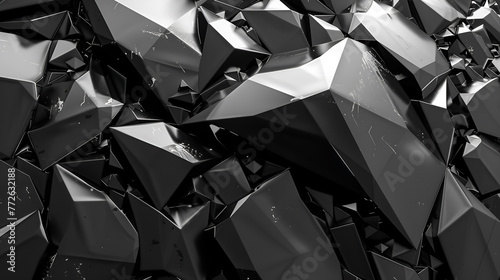 3d render abstract black crystal background faceted  macro panorama  wide panoramic polygonal wallpaper  abstract black crystallized background  Generative AI 