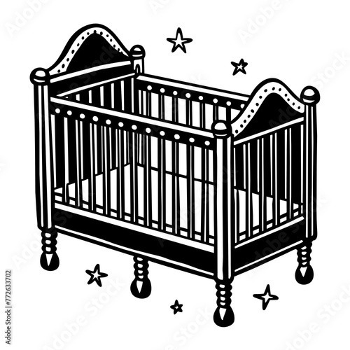 baby bed silhouette vector art illustration
