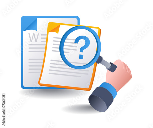 Question mark with online information flat isometric 3d illustration
