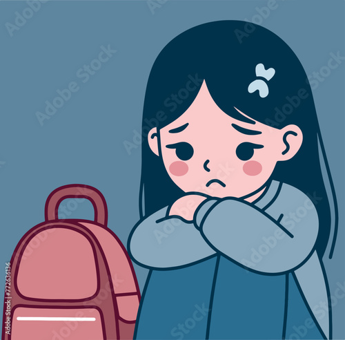 Cute sad girl cartoon illustration