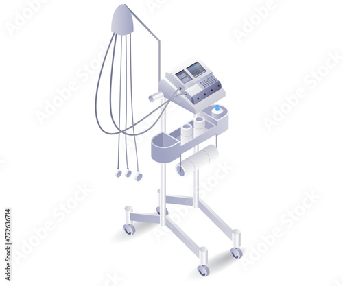 Medical equipment ventilator icu patient flat isometric illustration