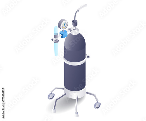 Medical equipment patient oxygen gas cylinder flat isometric illustration