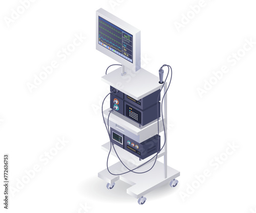 Medical equipment endoscopy patient system flat isometric illustration