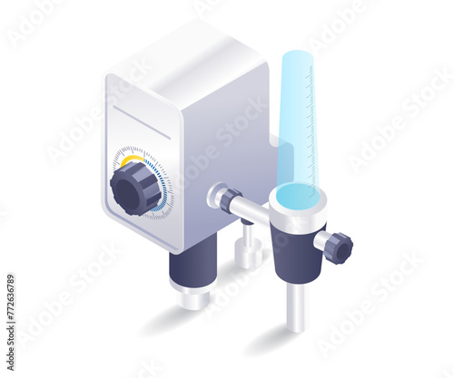 Medical equipment control patient oxygen filter flat isometric illustration
