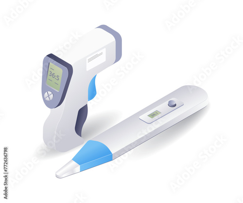 Medical equipment checking patient's body temperature flat isometric illustration