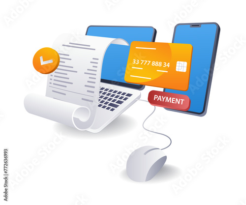 Online payment report details concept, flat isometric 3d illustration