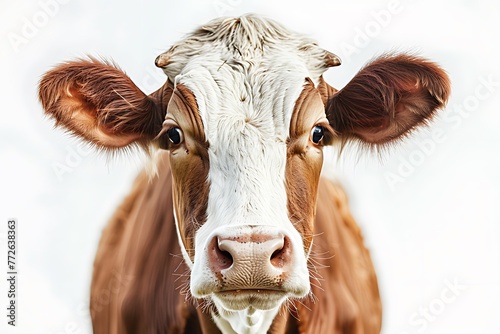 portrait of a white and brown cow ,white background
