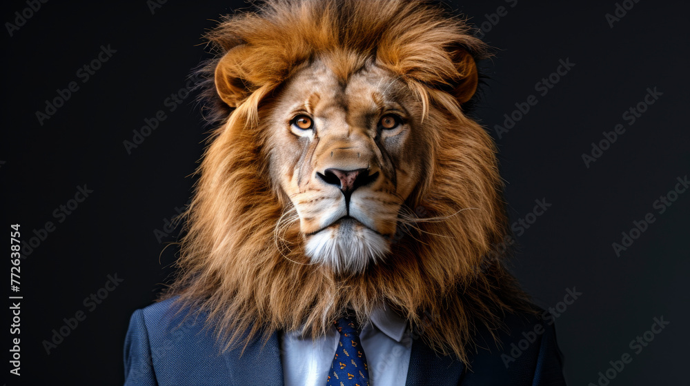 Business Lion in Blue Suit