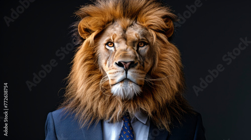 Business Lion in Blue Suit