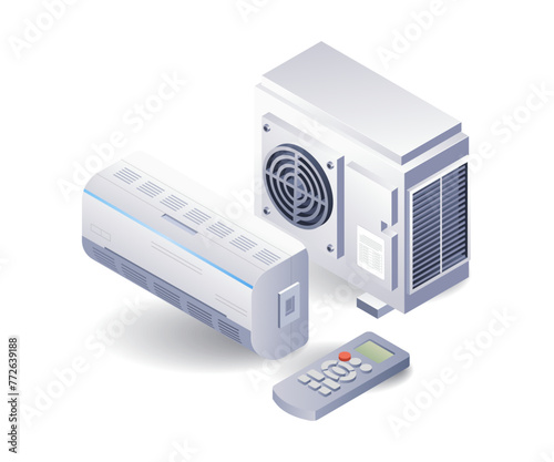 Install home ac device isometric 3d illustration