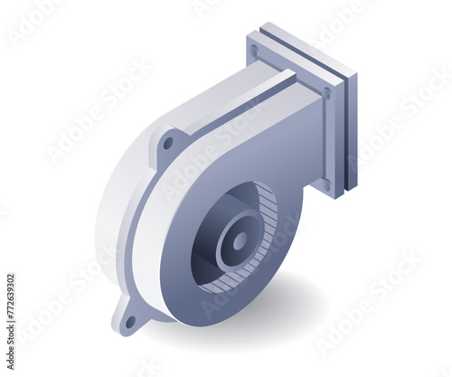 Industrial air blower filter HVAC system flat isometric 3d illustration