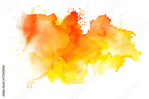 Yellow and orange blotchy watercolor paint stain on transparent background.