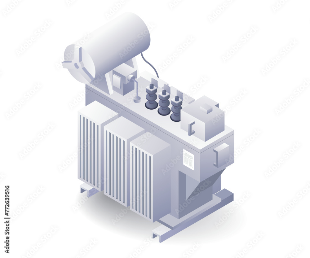Large transformer electrical distribution isometric 3d illustration Large transformer electrical distribution isometric 3d illustration