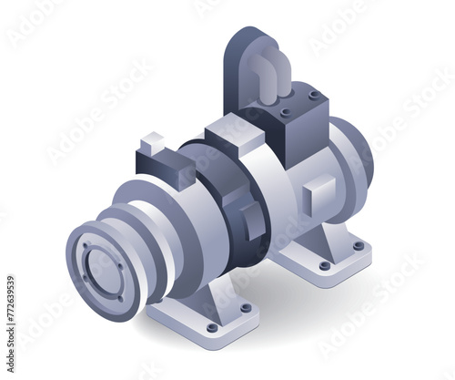 Isometric flat water pump machine 3d illustration