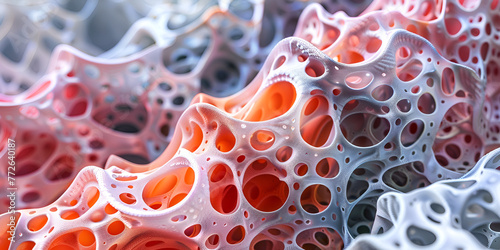 The complex architecture of bone cells in a regenerating fracture, Micrograph plant cells of woody dicot stem, Surface of the skin under the microscope. Molecules and skin cells photo