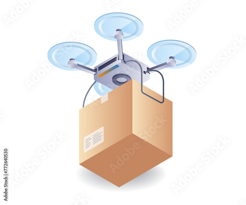 Drone delivering packages, flat isometric 3d illustration