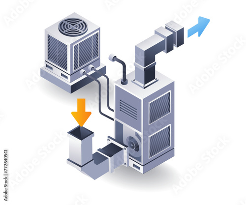 HVAC concept exhaust and intake system isometric 3d illustration