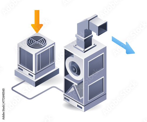 HVAC blower system installation concept isometric 3d illustration