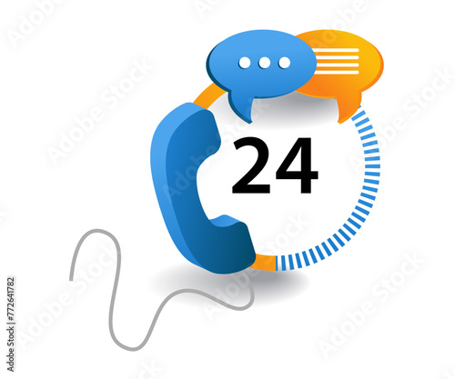 Customer service 24 hours non-stop flat isometric 3d illustration