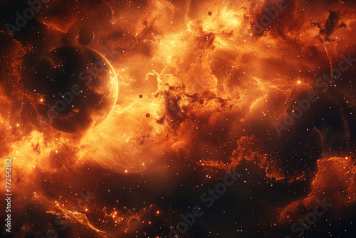 Orange nebula wallpaper, cosmic mystery in fiery hues. Distant stars, vast space photo
