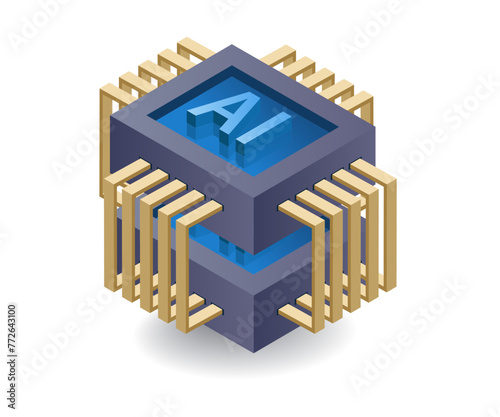 Artificial intelligence system chip, flat isometric 3d illustration