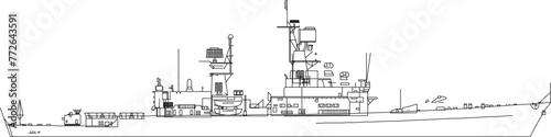 Adobe Illustrator Artwork vector design sketch illustration of warship sea transportation for world war