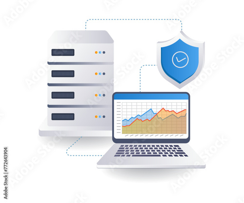 Analysis of cloud server security concept, flat isometric 3d illustration