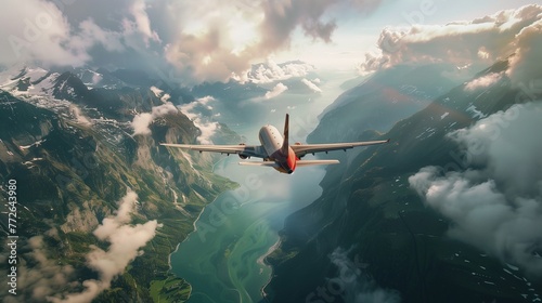A plane flying over the mountains. travel and travel photo