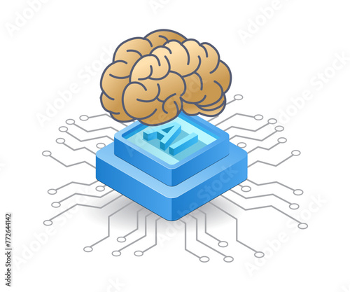 Artificial intelligence network management concept flat isometric 3d illustration