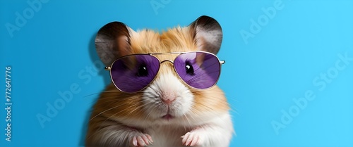 Cuddly hamster with sunglasses on a light blue background hamster, rodent, pet, small, cute, cuddly, adorable, sunglasses, light blue background