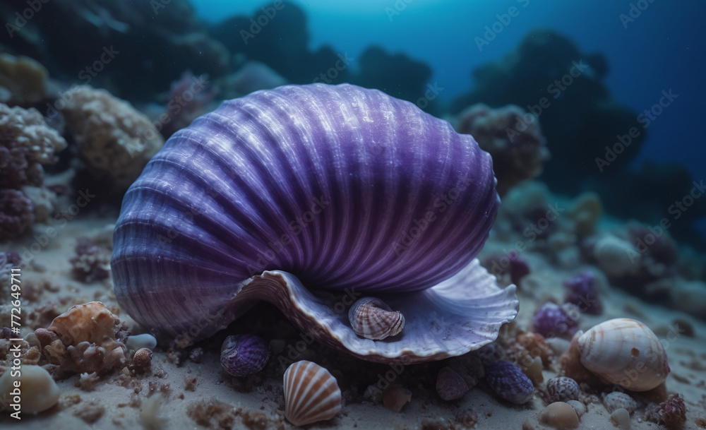 A Stunning Display of Purple & Blue Seashell , detailed A Stunning Display of Purple & Blue Seashell , detailed