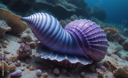 A Stunning Display of Purple & Blue Seashell , detailed