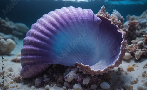 A Stunning Display of Purple & Blue Seashell , detailed