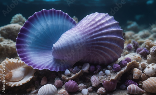 A Stunning Display of Purple & Blue Seashell , detailed