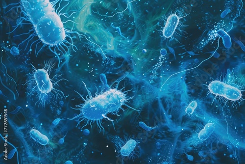 microphotograph of various types and sizes of bacteria in different photo