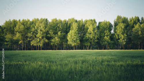 Trees grow close to an open field, representing environmental awareness and ambition in a forestpunk style. photo