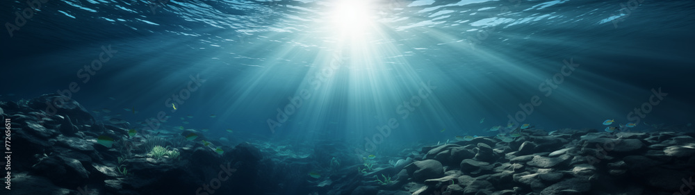 Underwater Solitude: Sunlight Shimmering through Sea Water
