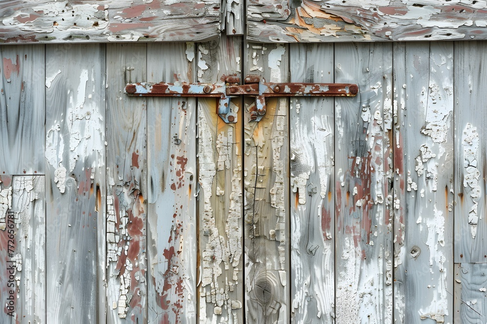 Aged wooden barn door background. Vintage farm entrance concept