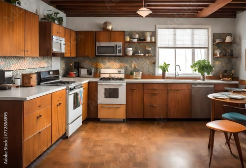 Warm and inviting kitchen with wooden cabinets and floors, Traditional kitchen with natural wood elements, Classic kitchen with wooden accents.