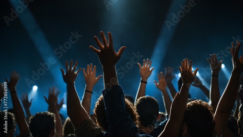 stage show musical honor hands raised concert people crowd music night nightlife disco up club dj fun event dance nightclub popular techno hand happy party entertainment silhouette